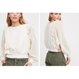 Free People Cream Lace Sleeve Top